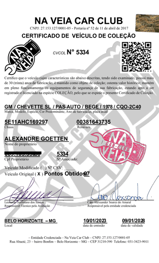 Certificado de originalidade CVCOL