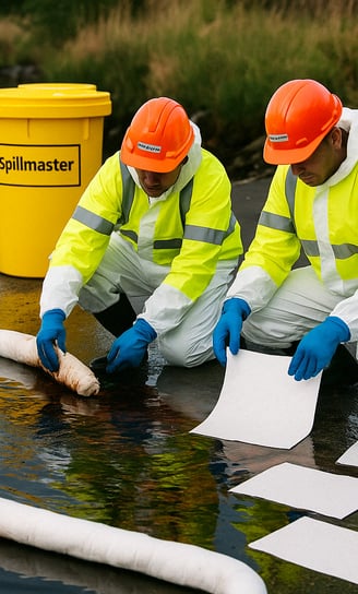 workers cleaning up an oil spill