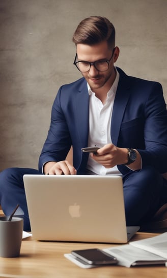 A person in a floral shirt is sitting at a wooden table reading a book titled 'Expert Secrets' by Russell Brunson. Next to them is a laptop and a black mug with '80/20' printed on it. The background features a blurred cafe environment with other people, creating a relaxed and cozy atmosphere.