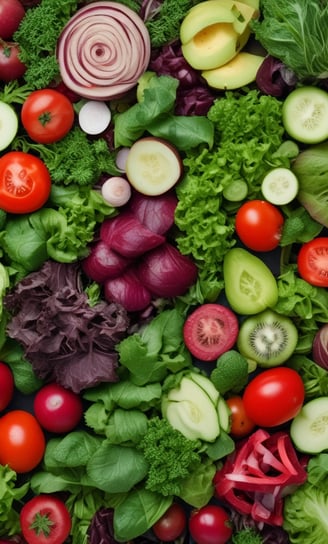 a variety of vegetables and fruits are shown here