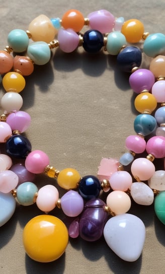 A collection of traditional jewelry and ornaments displayed on a vibrant orange fabric. The arrangement features a double-stranded pearl necklace, two colorful bangles in green and gold, a circular brooch with turquoise embellishments, a small round container holding red colored powder, and a decorative box. A pink and gold fabric is partially visible in the background, adding richness to the composition.