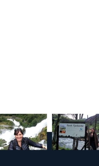 Foto de fundo da página inicial mostrando destinos visitados pela autora na Noruega