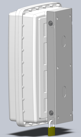 Flat wall mounted rapidly deployable electronic enclosure in its mounted position and locked in place 