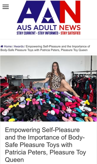 News article inthe Aus Adult News featuring Patricia Peters as the Self-Love and Pleasure Queen