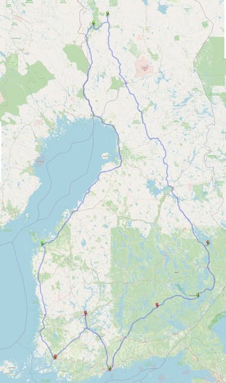 Geplante Route durch Finnland - Karte: Openstreetmap.org