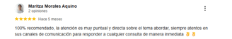 recomendación de clienta satisfecha