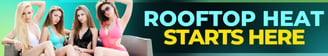 Drai’s Beachclub banner with bold text “Rooftop Heat Starts Here” and four women in swimwear