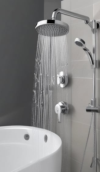 A blue satellite dish with the DSTV logo mounted on a pole. The dish is facing upwards against a clear blue sky, with a cable attached to the arm supporting the dish.