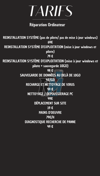 Listes des tarifs réparations ordinateurs