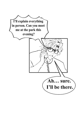 male charecter conversation over phone drawing