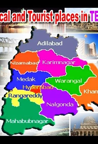 A map showing different tourist places in multiple colors along with images of the famous monuments