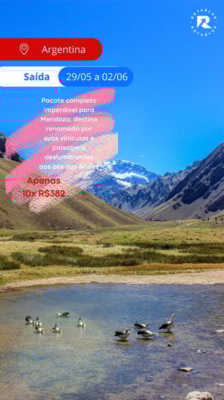 Promoção excelente para Mendoza na Argentina um destino renomado por suas vinículas e paisagens deslumbrantes