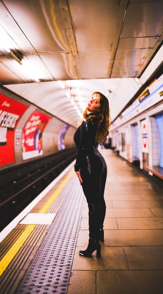 FTSH Studios model (s) Shannon Huxley UK Fetish Model UK Fetish Model, mistress, latex catsuit, pvc coat, london underground,