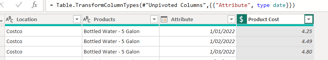 trasnform data in power query