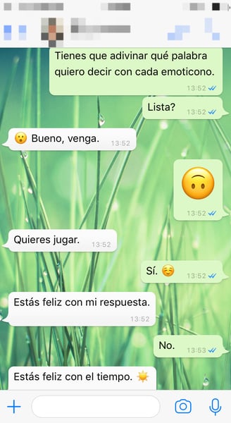 a screenshot of a whatsapp chat in Spanish - language learning via language games