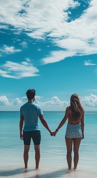 a couple holding hands on a beach