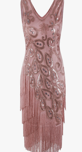 VIJIV Women's Vintage 1920s Style Peacock Sequin Roaring 20s Gatsby Party Flapper Dress Champagne 