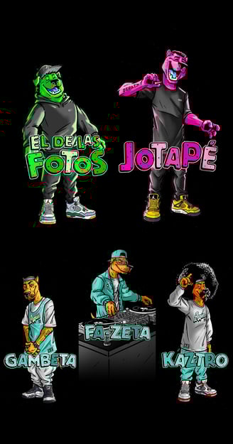 un grupo de personajes de dibujos animados con diferentes estilos de ropa
