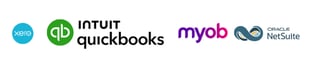 Logos for Xero, Intuit QuickBooks, MYOB, and Oracle NetSuite.