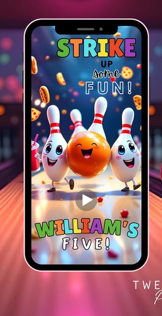 Bowling Birthday Video Invitation, Bowling Party, Bowling Pizza Video Invite