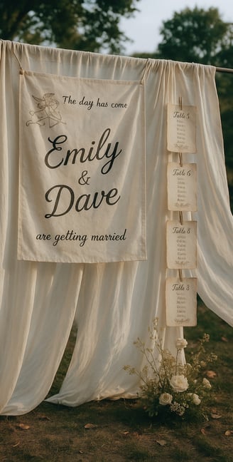 a sitting plan with a white curtain draped over a white curtain