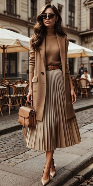 Falda plisada con jersey de cuello alto