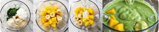 Step-by-step images showing how to make a delicious Tropical Protein Smoothie.