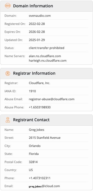 Whois OvenAudio Registration Information Image