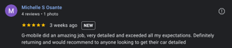 Customer review of professional car detailing services – showcasing mobile car detailing results and