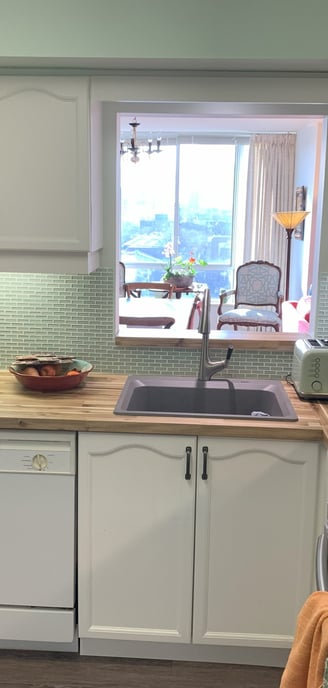 Kitchen Reno - Refinished Cabinets, New Countertop & Backsplash Tile