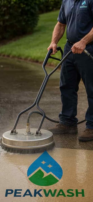 Skilled technician using a professional surface cleaner for efficient driveway power washing in Salt
