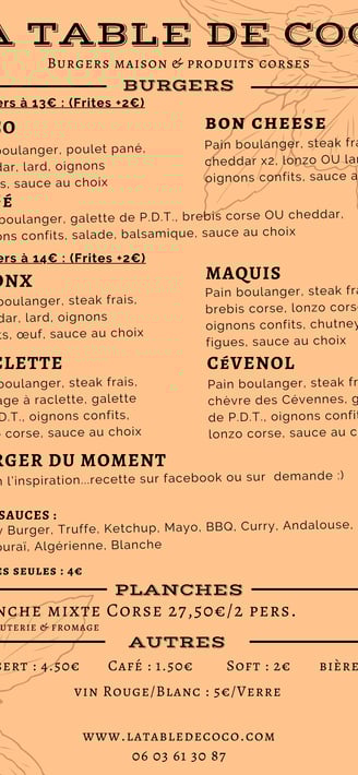 carte snack la table de coco saint christol les ales