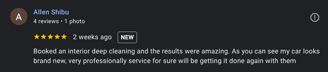Customer review of professional car detailing services – showcasing mobile car detailing results and