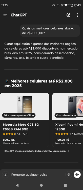 pesquisa por produtos no chatgpt