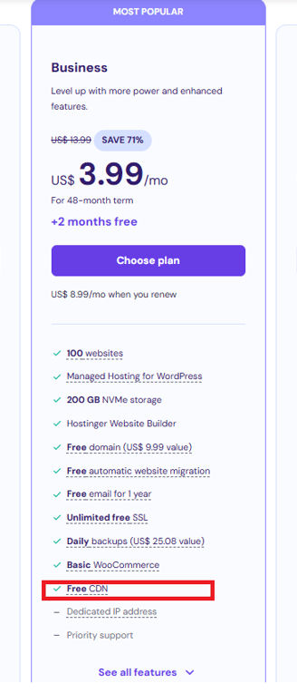 Хостинг план за Hostinger