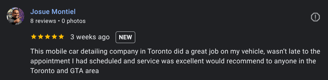 Customer review of professional car detailing services – showcasing mobile car detailing results and