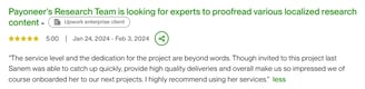 Upwork testimonial örneği