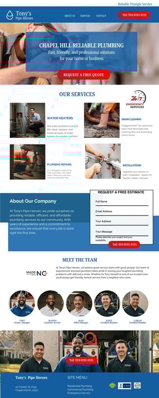 msmdigital marketing online website design chapel hill for plumber durham raleigh servicing