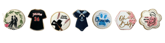 Cookies in various shapes and intricate designs, showcasing artistic decoration and customization special occasions and gifts