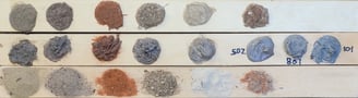 BOTTOM: examples of texture fillers MIDDLE: texture mixed with glue TOP: glue coloured with dust
