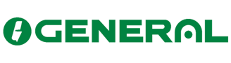 a green and white logo with the word general general
