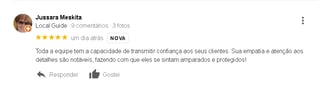 Avaliação Cinco Estrela de Cliente Google Jussara Meskita