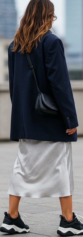 a woman in a skirted skirt and a black jacket