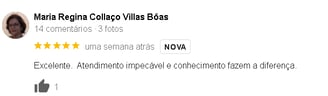 Avaliação Cinco Estrela de Cliente Google Maria Regina Collaço