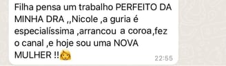 depoimento paciente contando que o trabalho da dentista foi perfeito