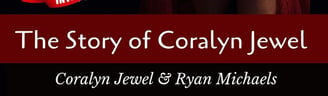  Coralyn Jewel's book cover looking out a window holding ice skates & wearing red satin dress . 