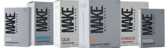 Make Wellness packaging. Make Wellness Lean, Energized, Calm, Fit, Hydrated, and Focused 