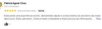 Avaliação Cinco Estrela de Cliente Google Patricia Aguia Chun