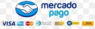 Logo Mercado Pago Acepta Visa, Mastercard, Diners Club y Mas