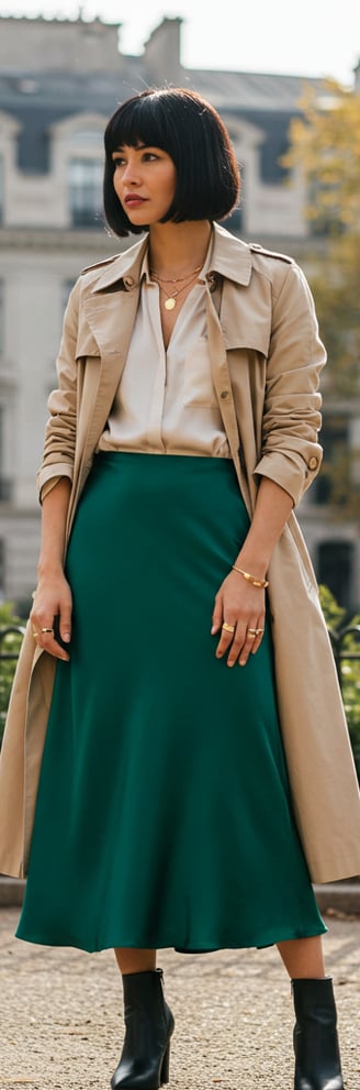 a woman in a trench coat and boots